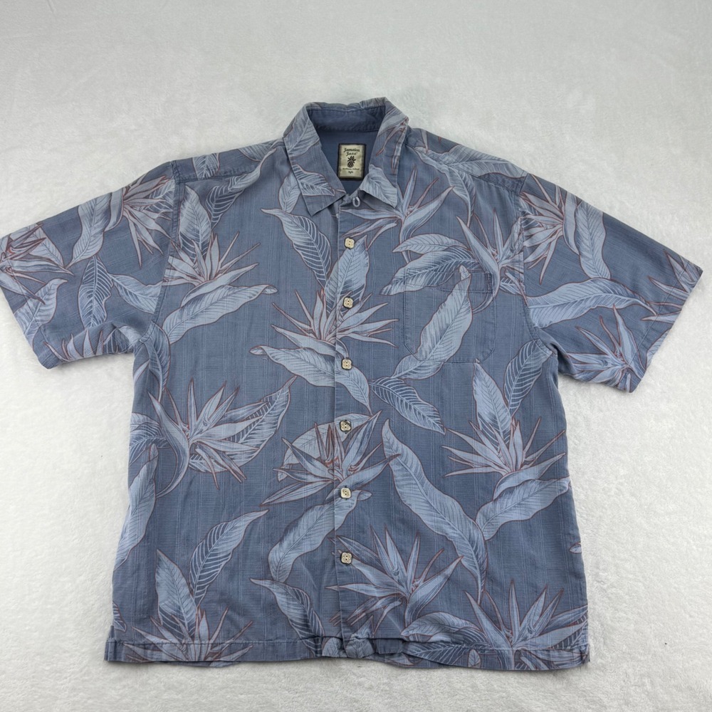 Jamaica Jaxx Silk Hawaiian Shirt Bird of Paradise Print Button Up Large‎